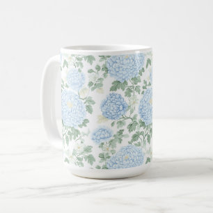 Caneca De Café Lindas Flores Brancas Azul Claro