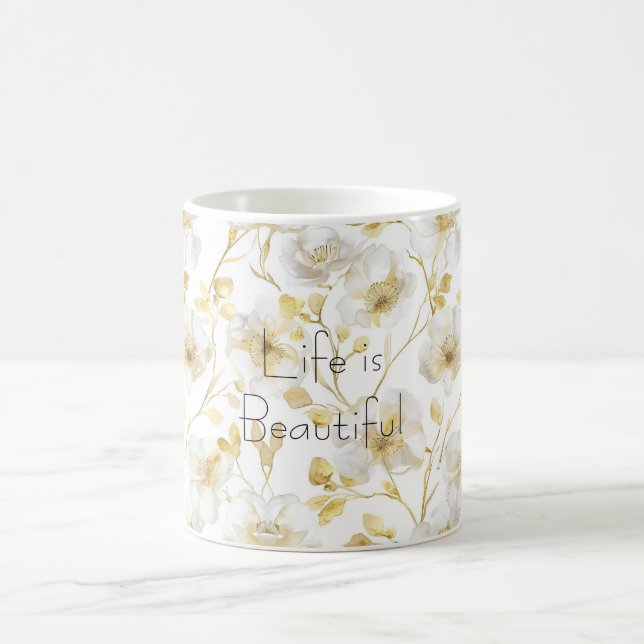 Caneca De Café Lindas Flores Brancas Douradas (Centro)