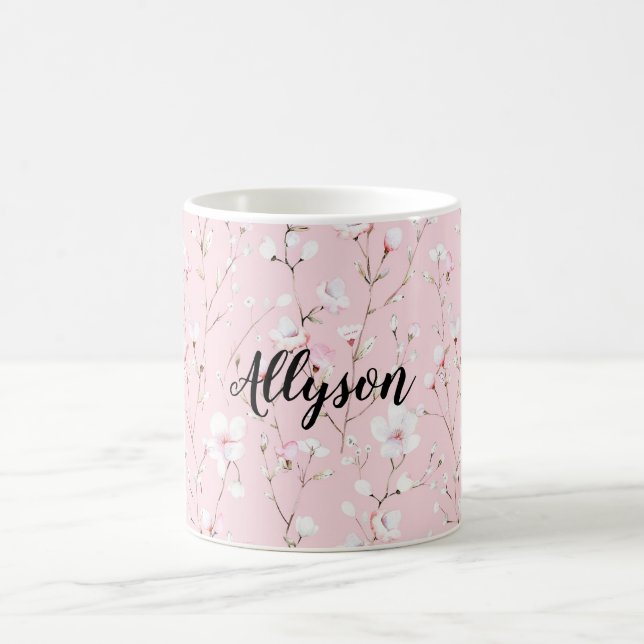 Caneca De Café Lindas Flores Brancas Rosadas (Centro)
