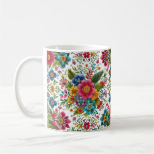 Caneca De Café Lindas Flores Coloridas de Estilos de Bordados