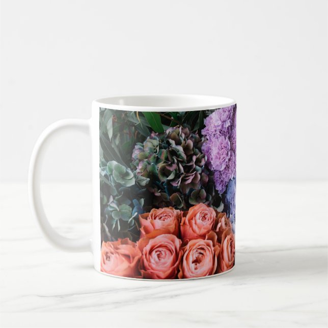 Caneca De Café Lindas flores florescentes (rosas, híbridos, c (Esquerda)
