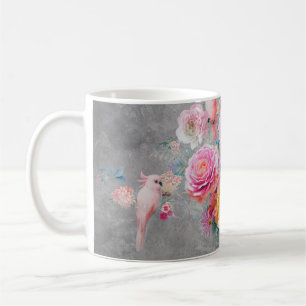 Caneca De Café Lindas flores multicoloridas e pássaros em terra f
