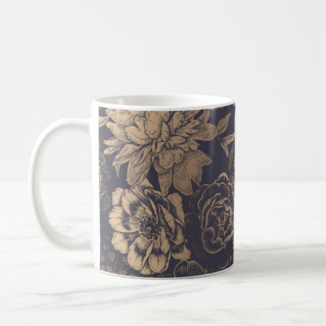 Caneca De Café Lindas flores, peônias, rosas e borboletas.  (Esquerda)