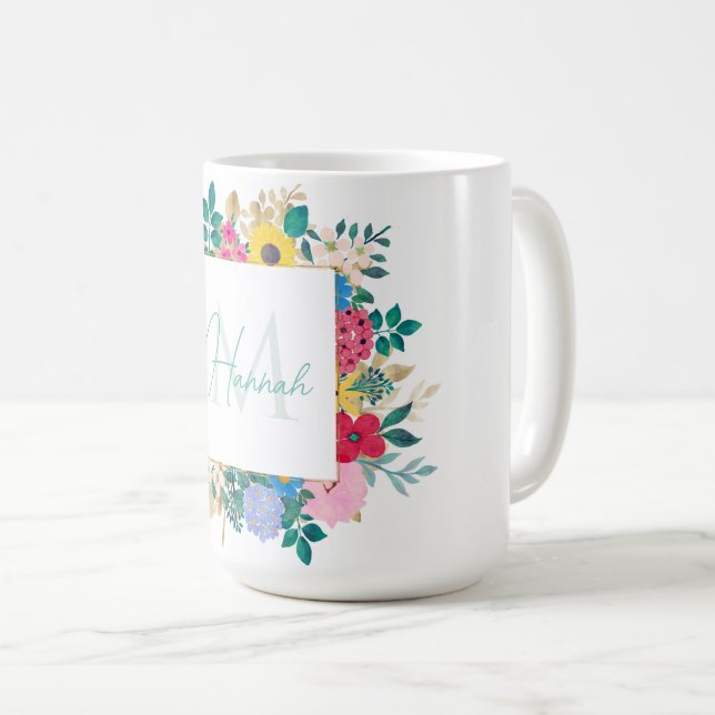 Caneca De Café Lindas Flores, Pintura De Aquarela Botânica (Frente Esquerda)
