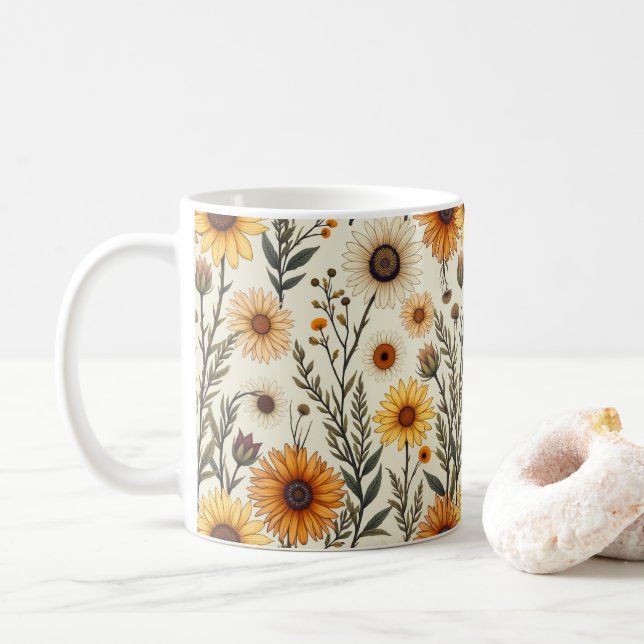 Caneca De Café Lindas flores que se assemelham à queda (Com Donut)