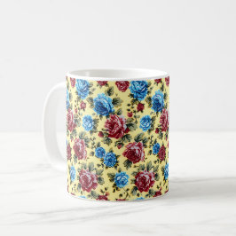 Caneca De Café Lindas Flores Românticas da Primavera Azul Vermelh