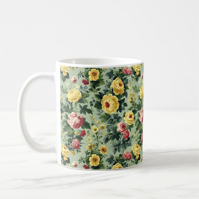Caneca De Café Lindas flores românticas de primavera amarelas fem (Esquerda)
