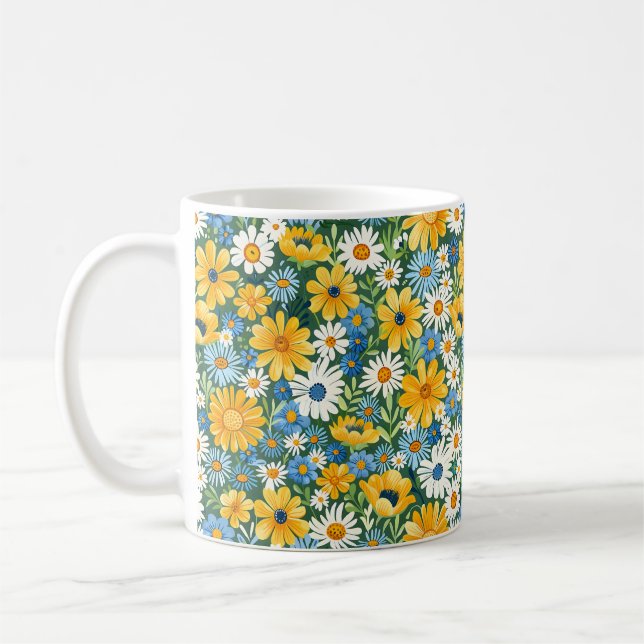 Caneca De Café Lindas flores românticas de primavera amarelas fem (Esquerda)