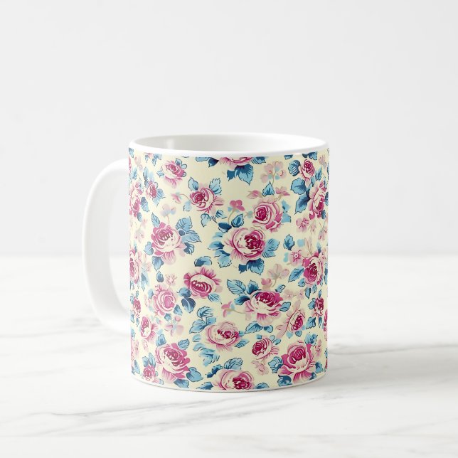 Caneca De Café Lindas Flores Românticas de Primavera Rosa Menina (Frente Esquerda)