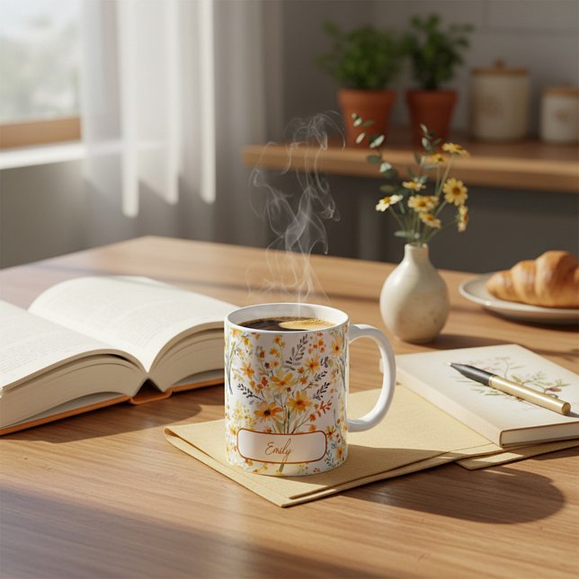 Caneca De Café Lindas flores silvestres amarelas da primavera per (Criador carregado)