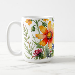 Caneca De Café Lindas flores silvestres coloridas pintura em aqua