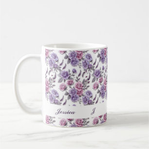 Caneca De Café Lindas Flores Violetas Românticas de Primavera