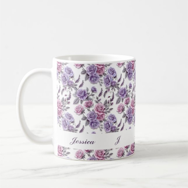 Caneca De Café Lindas Flores Violetas Românticas de Primavera (Esquerda)