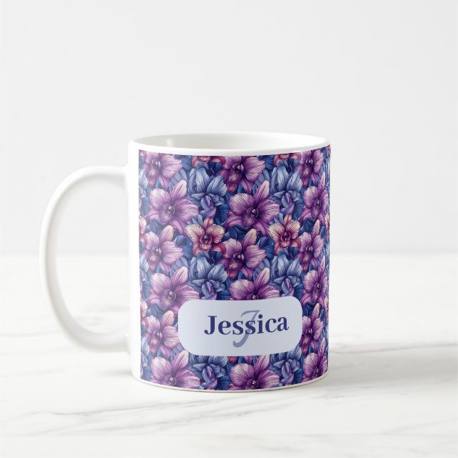Caneca De Café Lindas Flores Violetas Românticas de Primavera Fem (Esquerda)