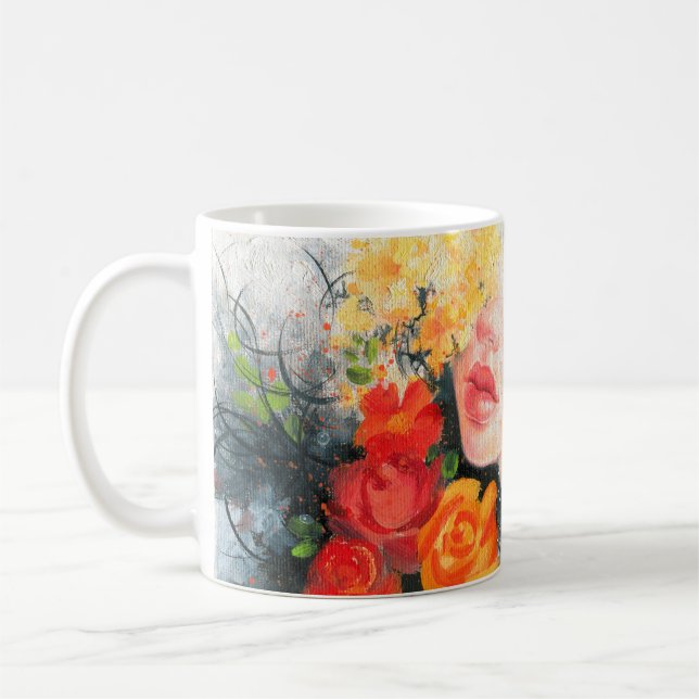 Caneca De Café Lindas mulheres e flores em aquarela (Esquerda)