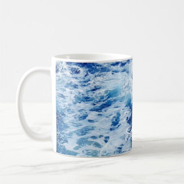 Caneca De Café Lindas ondas do oceano azul (Esquerda)