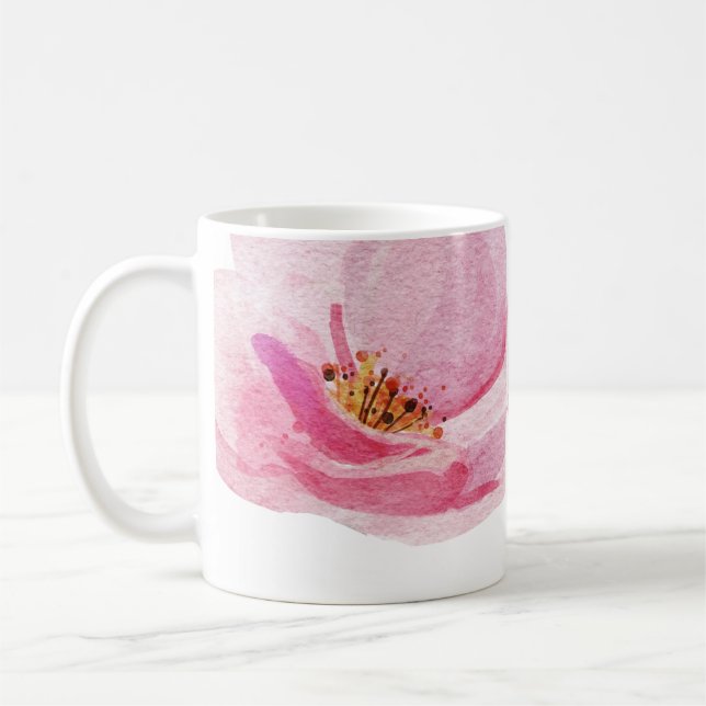 Caneca De Café Lindas Peônias Rosa Pintadas À Mão (Esquerda)