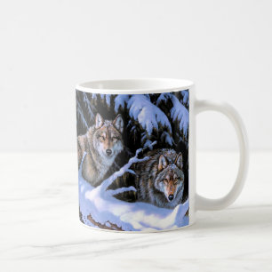 Caneca De Café Lindas pinturas de dois lobos