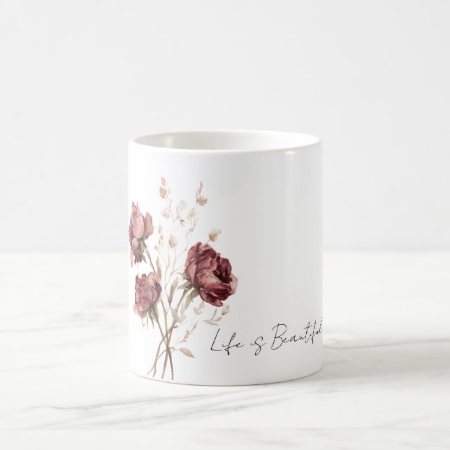 Caneca De Café Lindas Rosas Florais Vermelhas Borgonha (Centro)