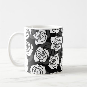 Caneca De Café Lindas rosas negras e brancas da Vintage
