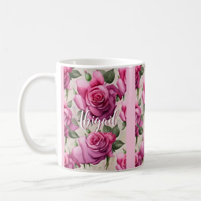Caneca De Café Lindas Rosas Rosa Personalizadas Flores Florais (Esquerda)