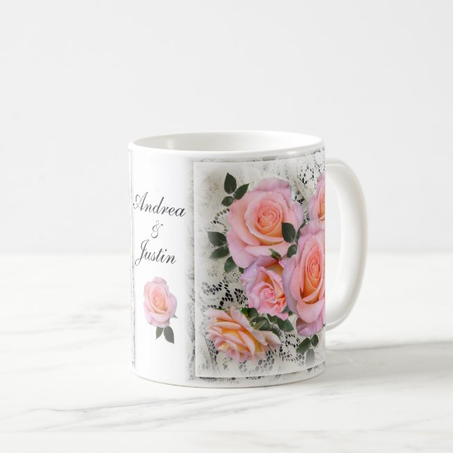 Caneca De Café Lindas Rosas Rosa Personalizáveis (Frente Esquerda)