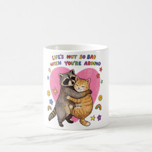 Caneca De Café Lindíssimo Abraço de Gato e Guaxinim A Vida Não é
