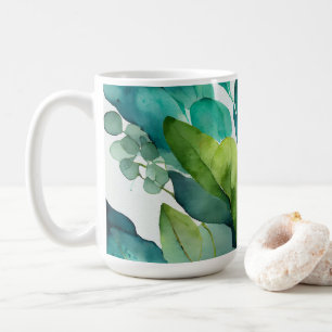 Caneca De Café Lindo, Abstrato Turquesa, Verde, Esmeralda, Botâni