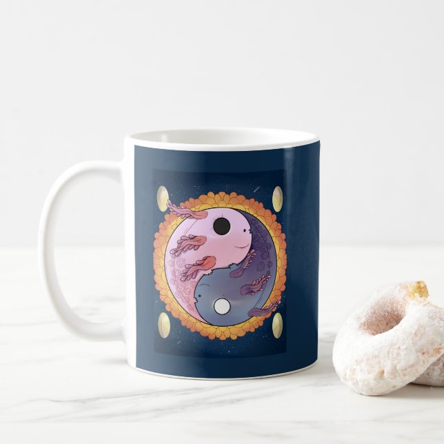 Caneca De Café Lindo Axolote Rosa Anime Sob o Mar (Com Donut)
