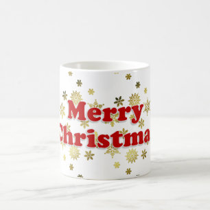 Caneca De Café Lindo Branco Vermelho e Dourado Feliz Natal