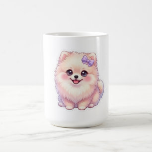 Caneca De Café Lindo Cachorrinho Pomerânia Kawaii Laço Roxo Paste
