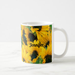 Caneca De Café Lindo Campo Personalizado de Flores de Girassol