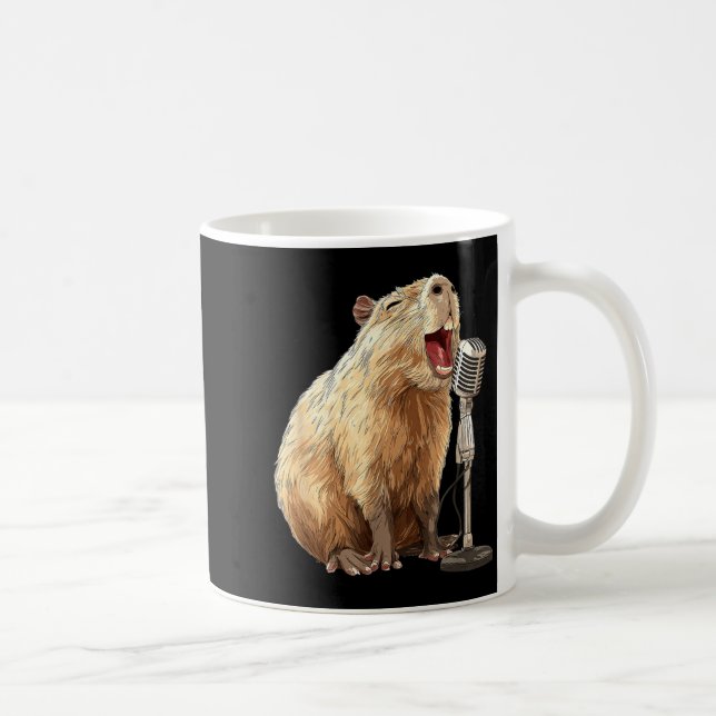 Caneca De Café Lindo Capivara com Microfone para Karaokê e Canto (Direita)