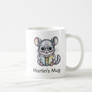 Caneca De Café Lindo Chinchila Lendo Livro Personalizado