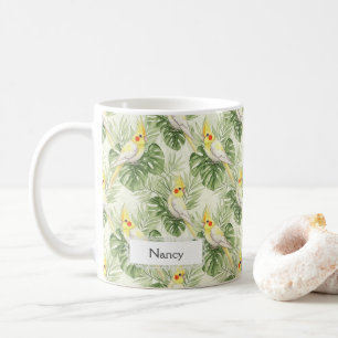 Caneca De Café Lindo Cockatiel Amarelo e Branco Pet Bird Personal