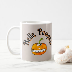 Caneca De Café Lindo Desenho Animado Abóbora Sorridente Olá Outon