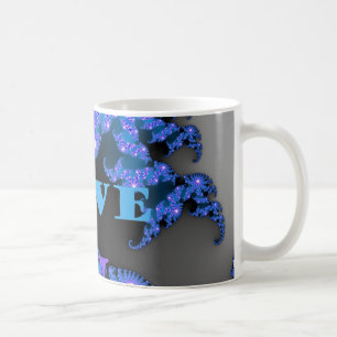 Caneca De Café Lindo Design de Padrão de Texto de Amor Azul Galác