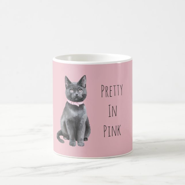 Caneca De Café Lindo em Cinza Rosa Gato (Centro)