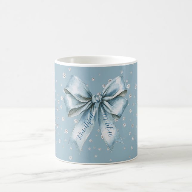 Caneca De Café Lindo em Laço Azul Diamantes Falsos (Centro)