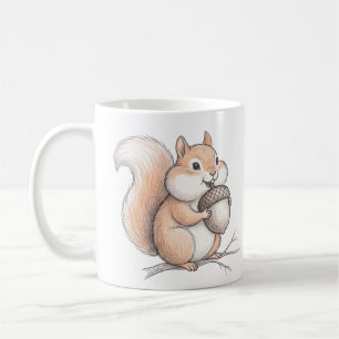 Caneca De Café Lindo Esquilo de Lápis de Cor com Café Desenhado à