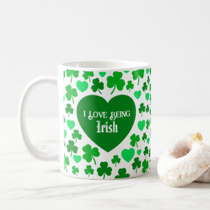 Caneca De Café Lindo Eu Amo Ser Corações Irlandeses e Trevos Verd
