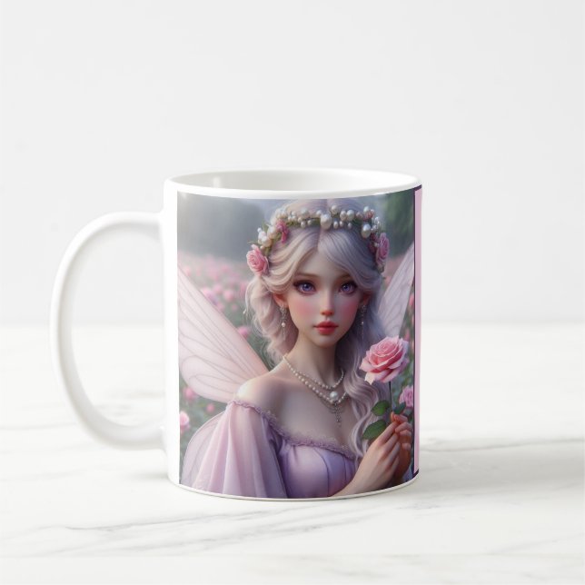 Caneca De Café Lindo Fada de Junho em Rosas (Esquerda)