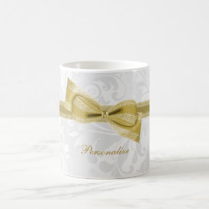Caneca De Café Lindo Faux Arco & Fita & Damasco