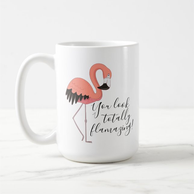 Caneca De Café Lindo Flamingo Rosa Engraçado Texto Totalmente Fla (Esquerda)