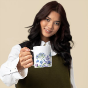 Caneca De Café Lindo Floral em Azul Aquarela