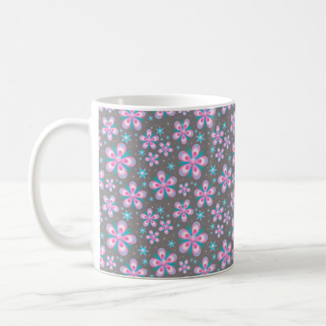 Caneca De Café Lindo Floral Rosa e Cinza (Esquerda)