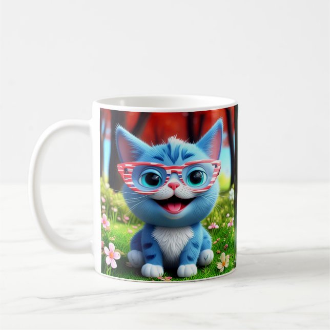 Caneca De Café Lindo Gatinho Azul Sorridente-55665 (Esquerda)