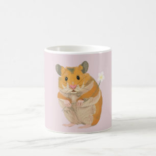 Caneca De Café Lindo hamsterzinho segurando uma flor