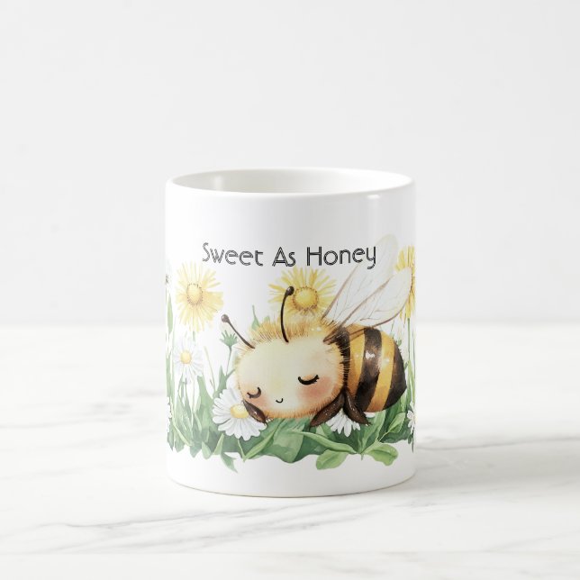 Caneca De Café Lindo Jardim de Margaridas com Abelha Adormecida (Centro)