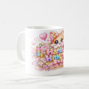 Caneca De Café Lindo Kawaii Feito Com Amor Gato Nome Pastel Rosa